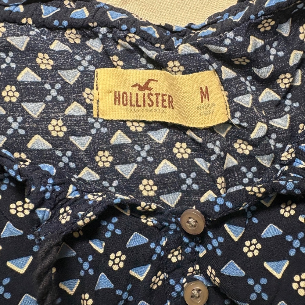 Hollister Blue Floral Peasant Stretch Waist Lined Dress M Short Mini Cottagecore - Picture 3 of 9